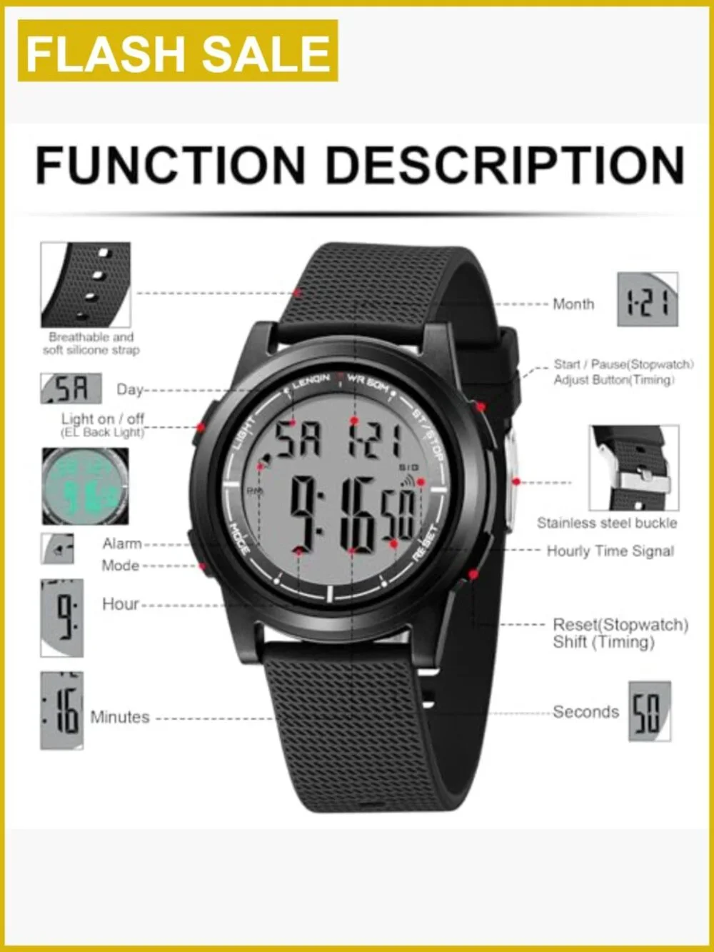 Men's Ultra Thin Sports Digital Watch Waterproof LED